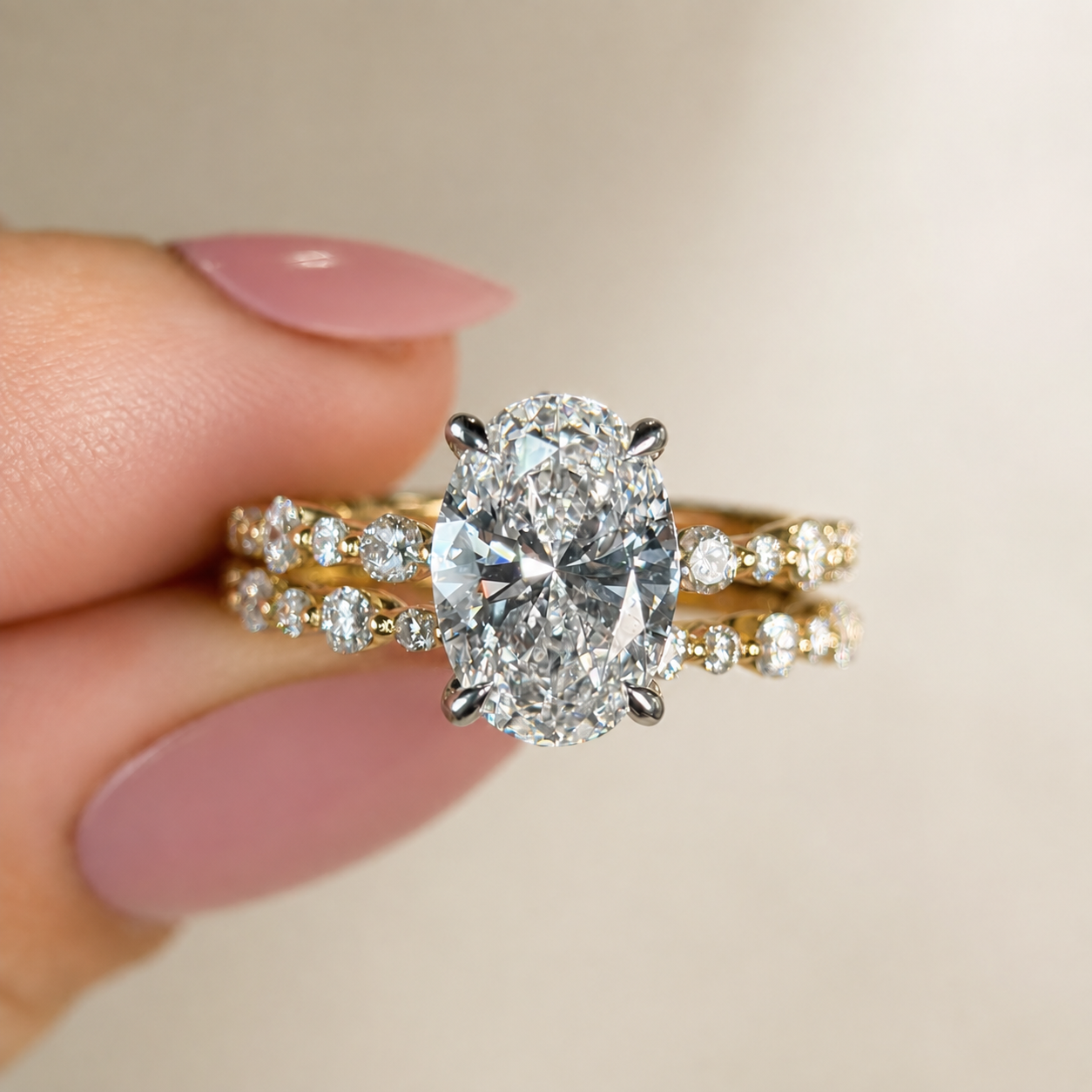 2.75 Carat Oval Cut Diamond Engagement Ring & Wedding Band Set